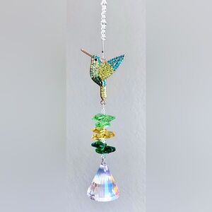 Sparkly Crystal Green Blue Hummingbird Jeweled Suncatcher Window Sun Hanging New